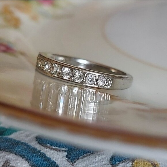 Tiny Silver Tone Cubic Zircona Band size 4.5 - Picture 3 of 11